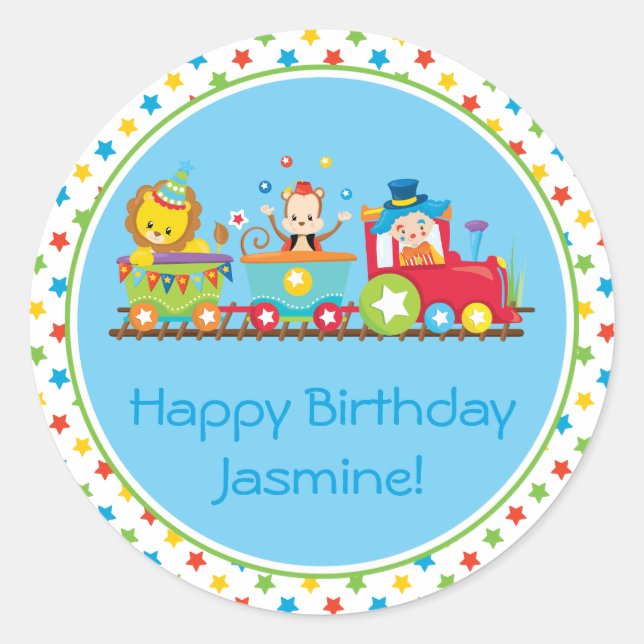 Circus Train | Tågbilar | PERSONLIG Runt Klistermärke (Framsida)