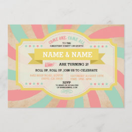 Circus-Twillingar födelsedagsmynning och korallkar Inbjudningar