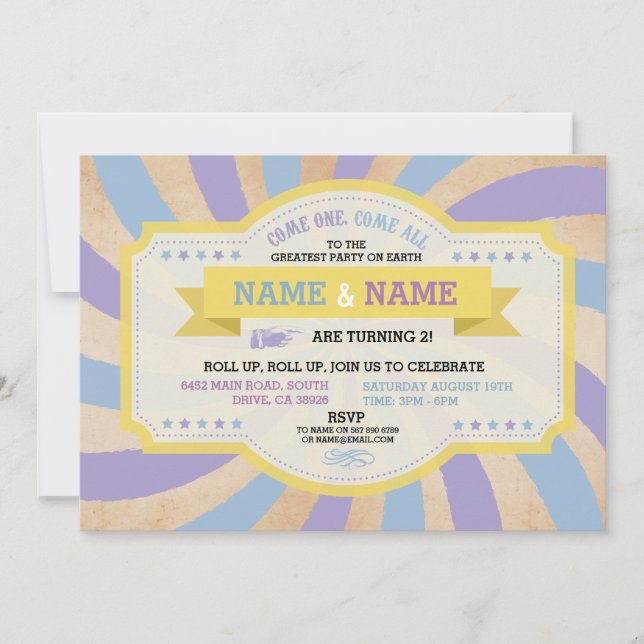 Circus Twillingars Födelsedagsfest Blue Carnival I Inbjudningar (Framsida)