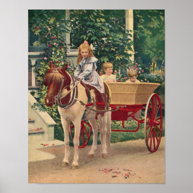 Cirka 1910 barn och hästdragen vagn poster (Framsidan)
