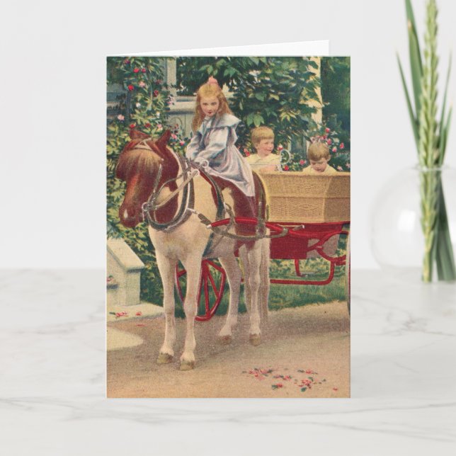 Cirka 1910 barn och hästvagn kort (Framsida)
