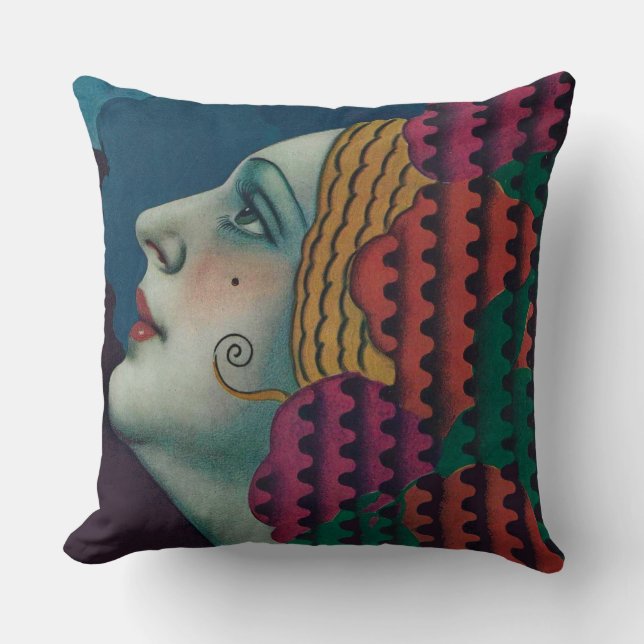 cirka 1930 art deco kvinna tryck kudde (Framsida)