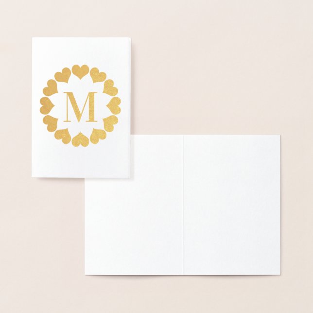 Cirkel av Guld Hearts Monogram Inledande tom cirke Folierat Kort (Display)