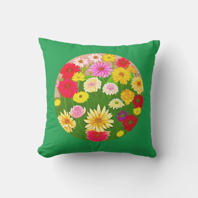 Cirkel av Vild Blommor, Röd och Gult Kudde (Framsida)