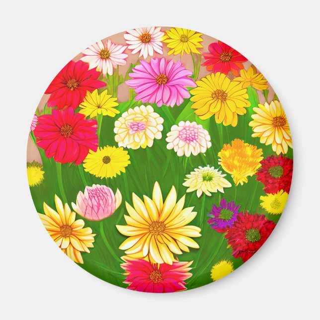 Cirkel av Vild Blommor, Röd och Gult Magnet (Framsidan)