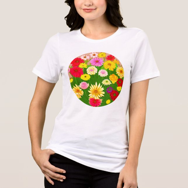 Cirkel av Vild Blommor, Röd och Gult T Shirt (Framsida)