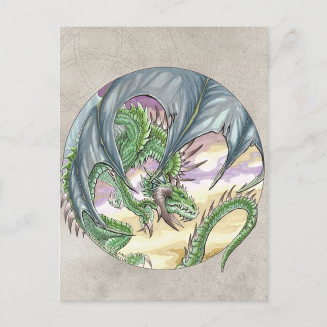 Cirkel Drakon - Grön Vykort (Framsida)