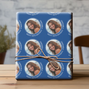 Cirkel ett foto med födelsedag Hälsning - blått Presentpapper