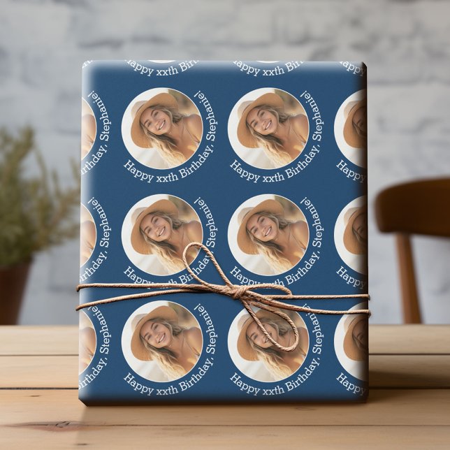 Cirkel ett foto med födelsedag Hälsning - flottan Presentpapper (Custom Birthday Wrapping Paper with Photo)