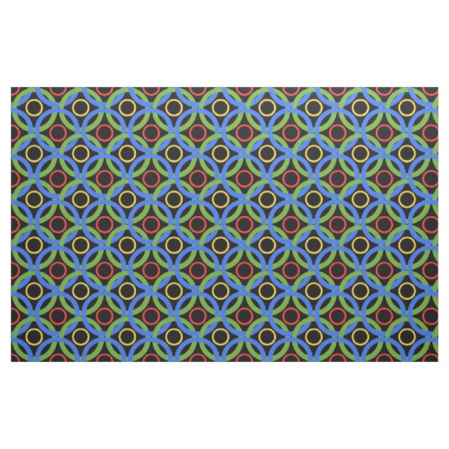 Cirkel, färgstark, regnbåge ring på svart tyg (Fat Quarter)