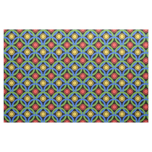 Cirkel, färgstark, regnbåge, ringar på svart tyg (Fat Quarter)
