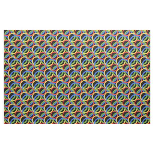 Cirkel, färgstark, regnbåge, ringar på svart tyg (Fat Quarter)