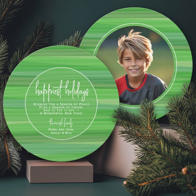 Cirkel Foto Modern Genomskinlig Grön - Gladast Julkort (Unique Circle Greeting Card with Christmas Photo)