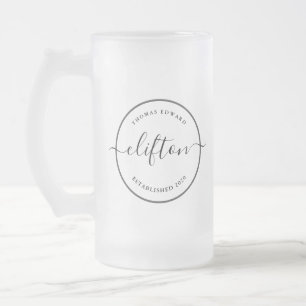 Cirkel, monogram minimalistisk namn, redigerbar frostat ölglas