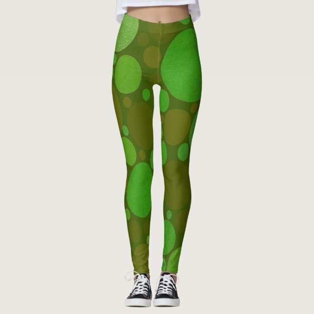 Cirkelbubblor i Grönt Art Leggings (Framsida)