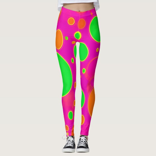 Cirkeldesign för Rosa och Grönt i nylon Leggings (Framsida)