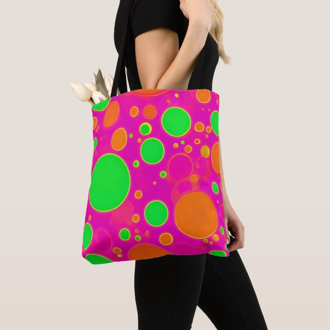 Cirkeldesign för Rosa och Grönt i nylon Tygkasse (Närbild)