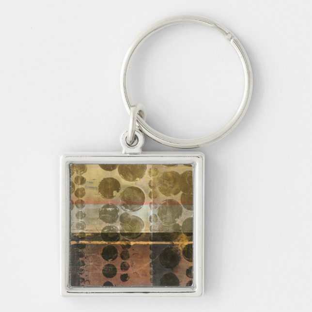 Cirkeldroppar av Grönt Fyrkantig Silverfärgad Nyckelring (Framsidan)