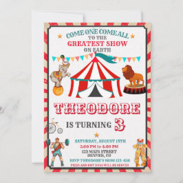 Cirkelfödelsedagsinbjudan - Vintage Big Top-fest Inbjudningar