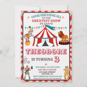Cirkelfödelsedagsinbjudan - Vintage Big Top-fest Inbjudningar