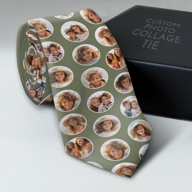 Cirkelfoto Mönster - 12 Bilder - grönt Slips (Photo Collage Neck Tie - Add Your Favorite Photos)