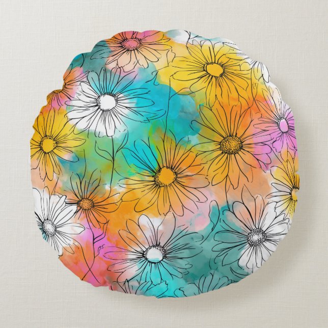 Cirkelfyllning för Cute Vår Flower Mönster Rund Kudde (Framsidan)