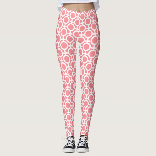 Cirkelgeometriskt mönster på ljus korallrosa leggings (Framsida)