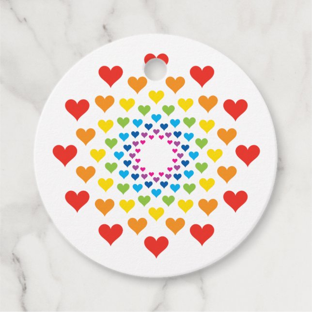Cirkelhjärtan i regnbåge färg gåvor etiketter (Framsida)