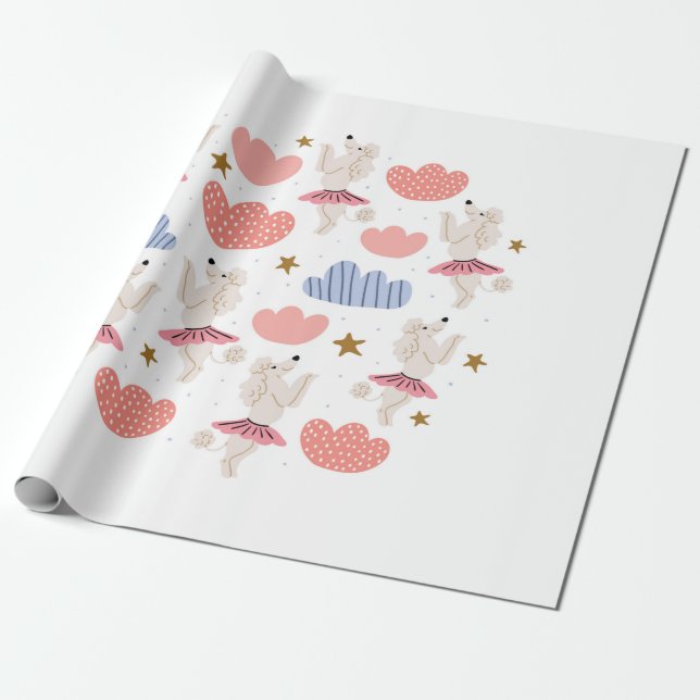 Cirkelillustration med söt pudel hundar i söt  presentpapper (Utrullad)