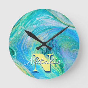 Cirkelklocka för Aqua Blue Acrylic Flow Art Clock Rund Klocka