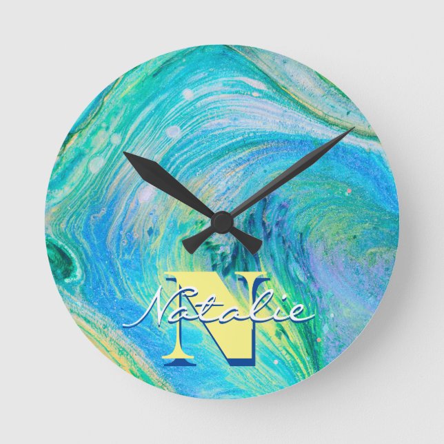 Cirkelklocka för Aqua Blue Acrylic Flow Art Clock Rund Klocka (Framsida)
