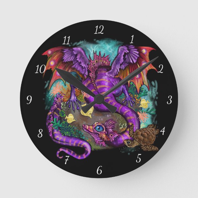 Cirkelklocka i Aquatic Sea Dragon Round Clock Rund Klocka (Framsida)