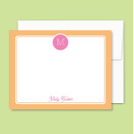 Cirkelmonogram Freshrosa & Orange Sherbet Anteckningskort<br><div class="desc">Den här feminina designen har en enkel ram med en cirkel högst upp som innehåller en monogram-initial och plats för namn/text längst ned. Klicka på knappen för anpassning om du vill ändra designelementen och/eller modifiera texten ytterligare! Variationer av denna design, fler färger samt matchande produkter finns tillgängliga i vår butik,...</div>