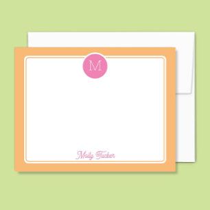 Cirkelmonogram Freshrosa & Orange Sherbet Anteckningskort