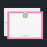Cirkelmonogram Initial Förberedd Rosa Grön Anteckningskort<br><div class="desc">Den här feminina designen har en enkel ram med en cirkel högst upp som innehåller en initial och plats för namn/text längst ned. Klicka på knappen för anpassning om du vill ändra designelementen och/eller modifiera texten ytterligare! Variationer av denna design, fler färger samt matchande produkter finns tillgängliga i vår butik,...</div>