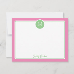 Cirkelmonogram Initial Förberedd Rosa Grön Anteckningskort