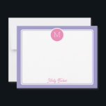Cirkelmonogram Initial Förberedd Rosa Lila Anteckningskort<br><div class="desc">Den här feminina designen har en enkel ram med en cirkel högst upp som innehåller en monogram-initial och plats för namn/text längst ned. Klicka på knappen för anpassning om du vill ändra designelementen och/eller modifiera texten ytterligare! Variationer av denna design, fler färger och matchande produkter finns tillgängliga i vår butik,...</div>