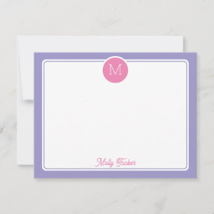 Cirkelmonogram Initial Förberedd Rosa Lila Anteckningskort