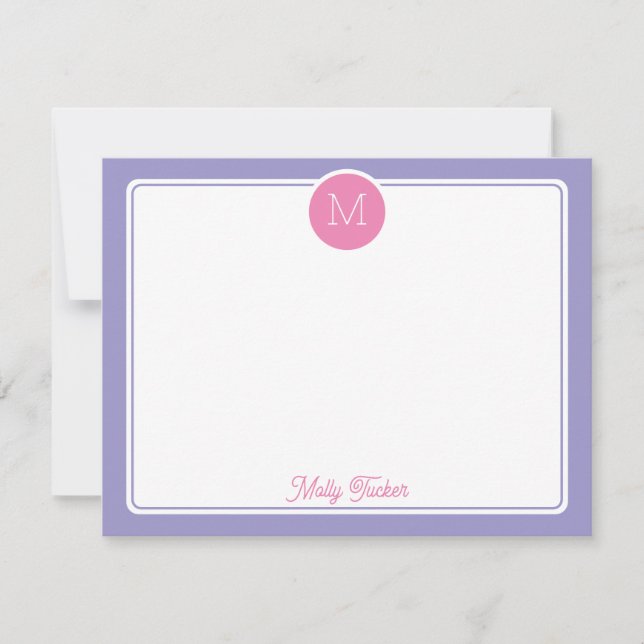 Cirkelmonogram Initial Förberedd Rosa Lila Anteckningskort (Framsida)