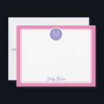 Cirkelmonogram Initial Prästigös Rosa Lila Anteckningskort<br><div class="desc">Den här feminina designen har en enkel ram med en cirkel högst upp som innehåller en monogram-initial och plats för namn/text längst ner. Klicka på knappen för anpassning om du vill ändra designelementen och/eller modifiera texten ytterligare! Variationer av denna design, ytterligare färger samt kompletterande produkter finns tillgängliga i vår butik,...</div>
