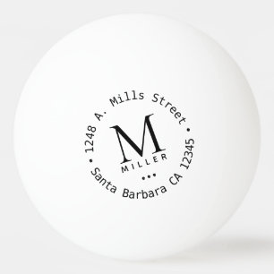 cirkelmonogram namn och inledande vit pingisboll