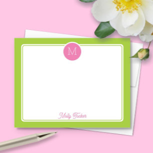 Cirkelmonogram Priddy Rosa & Limegrön Anteckningskort