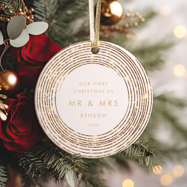 Cirkeln Faux Glitter Guld 1:a julmilstolpen Julgransprydnad Keramik (Skapare uppladdad)