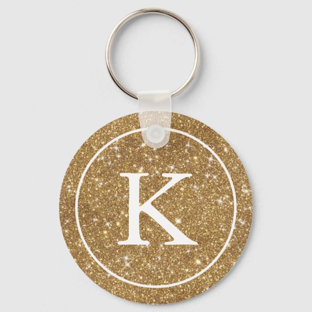 Cirkeln Faux Guld Glitter | Monogram första gången Nyckelring (Framsida)