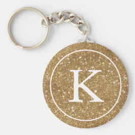 Cirkeln Faux Guld Glitter | Monogram första gången Nyckelring