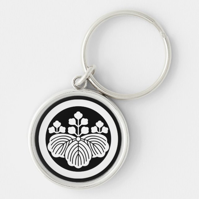 Cirkeln med fem tre paulownia rund silverfärgad nyckelring (Framsidan)