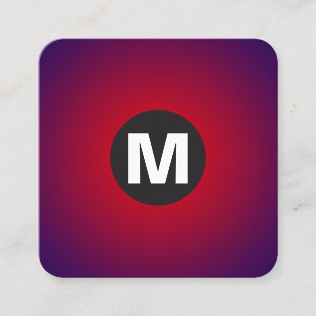 Cirkelpunktsmonogram - Övertoning - Röd till djup  Fyrkantigt Visitkort (Framsida)