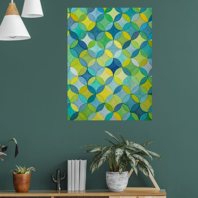 Cirkelstjärnor Handmålad Artistmönstertryck Poster (Vardagsrum 1)
