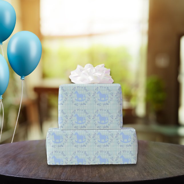 Cirkeltext för blå Rocking Horse Presentpapper (Skapare uppladdad)