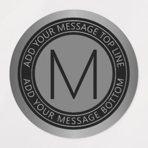 Cirkeltext och monogram Mörk Faux Silver Grått Klistermärke